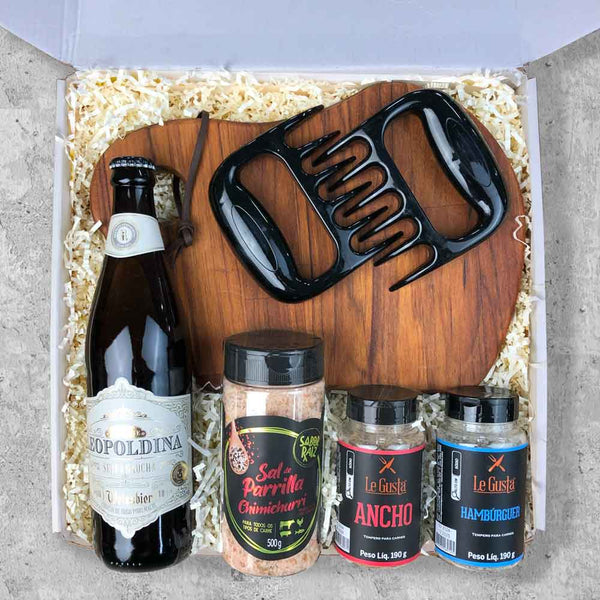 Presente Dia das Mães Kit Wood Gourmet para Churrasco com Cerveja Leopoldina e Temperos Especiais