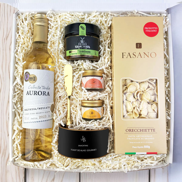 Kit Presente Pasta Fasano e Vinho Branco para Dia dos Namorados | Unissex