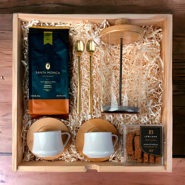 Kit Presente Wood Café com Prensa Francesa Vidro e Bambu Premium