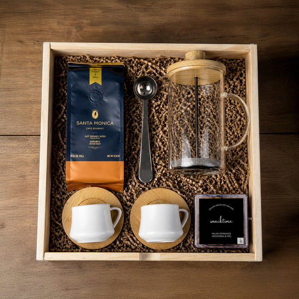 Kit Presente Wood Café com Prensa Francesa Vidro e Bambu Premium