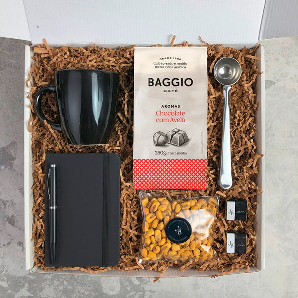 Kit Presente com Caneca Preta e Caderneta para Dia dos Namorados | Unissex