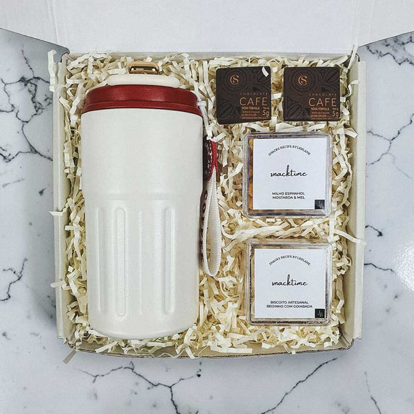 Kit Presente Copo Inox com Termometro e Snacks