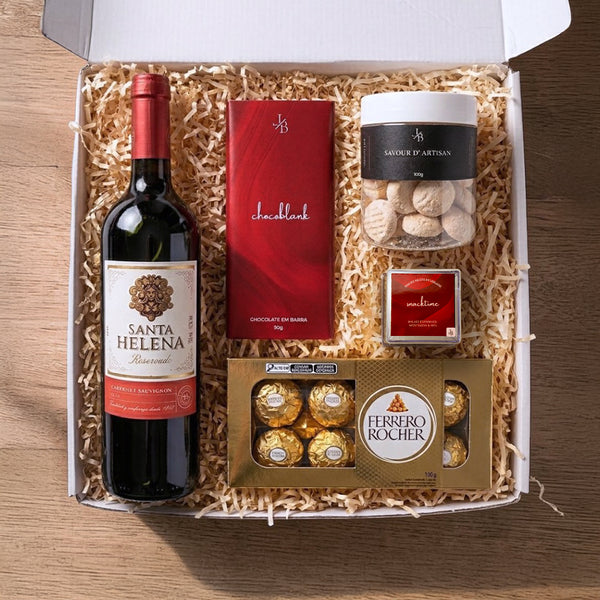 Kit Presente Vinho Tinto e Chocolate para Dia dos Namorados | Unissex - LeBlank