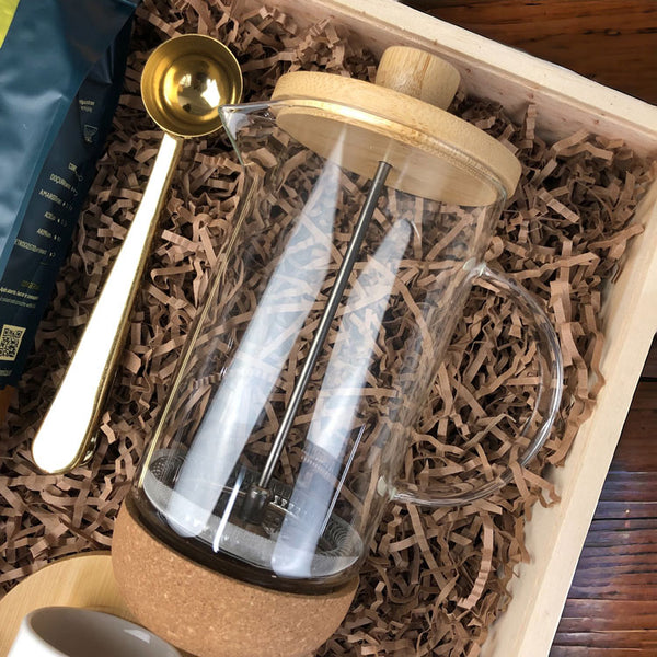 Presente Dia das Mães Kit Wood Cafe com Prensa Francesa Vidro e Bambu Premium
