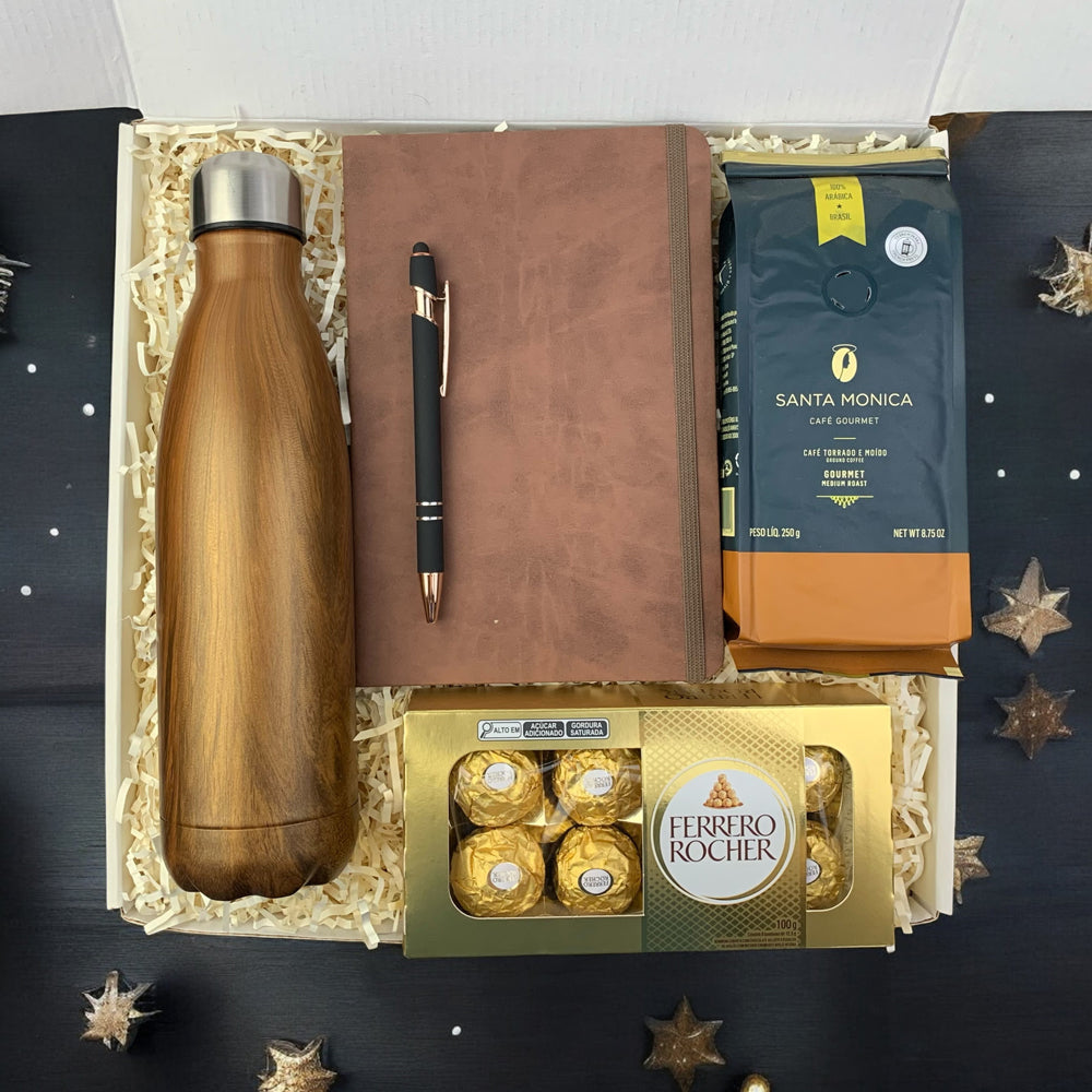 Presente Dia das Mães Kit Garrafa Termica com Caderneta e Cafe