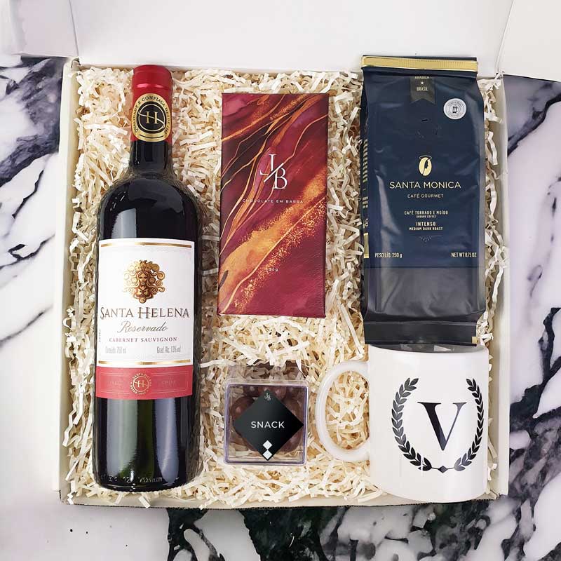 Presente Dia das Mães Kit Vinho Tinto com Caneca Personalizada