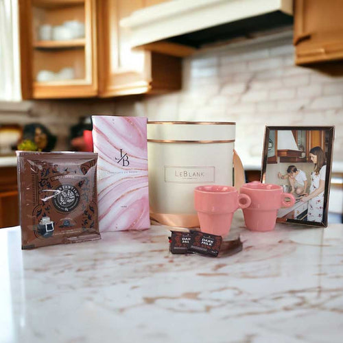 Presente Dia das Mães Kit Cafe Rosa com Porta Retrato Personalizado