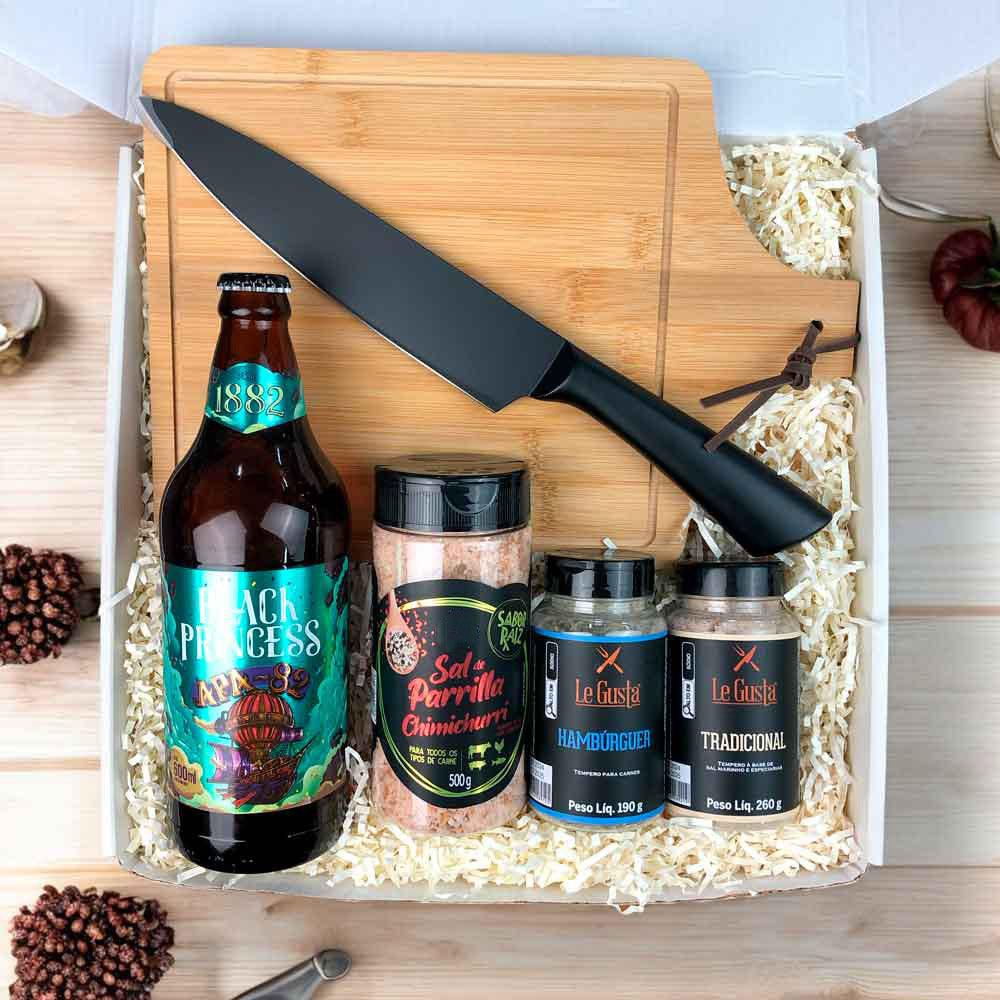 Presente Kit Gourmet para Churrasco com Cerveja Black Princess e Temperos