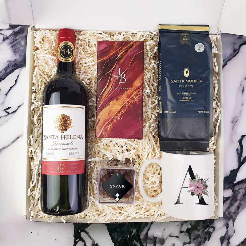 Presente Dia das Mães Kit Vinho Tinto com Caneca Personalizada