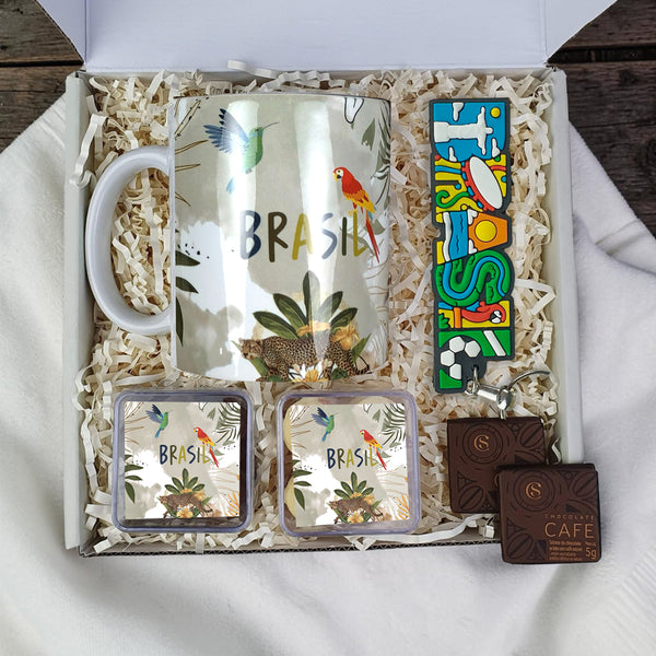Kit Presente Caneca Brasil Personalizada e Snacks para Dia dos Namorados | Unissex