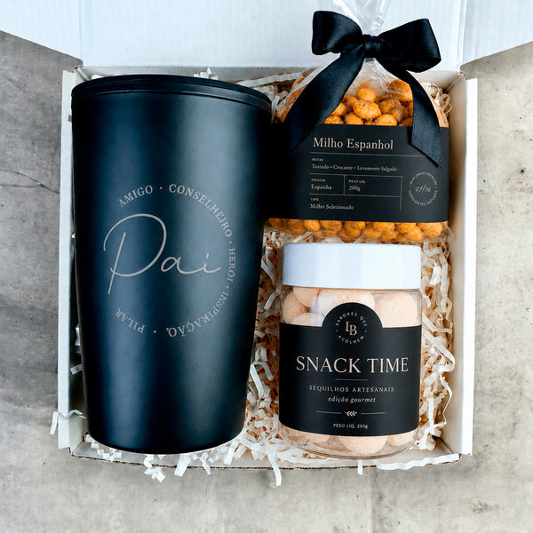 Kit Presente Dia dos Pais com Copo Personalizado - copo Preto Pai com arte de Dia dos Pais