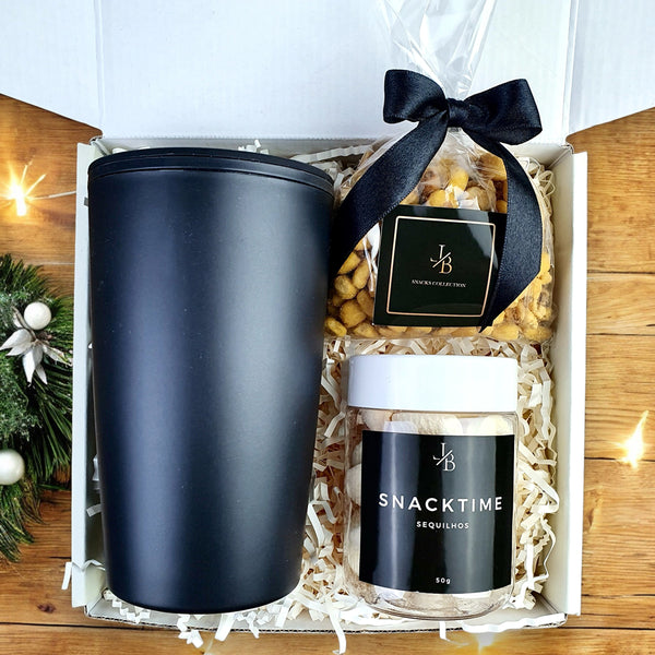 Presente Dia das Mães Kit Boas Vindas Snacks e Copo Termico de Bambu