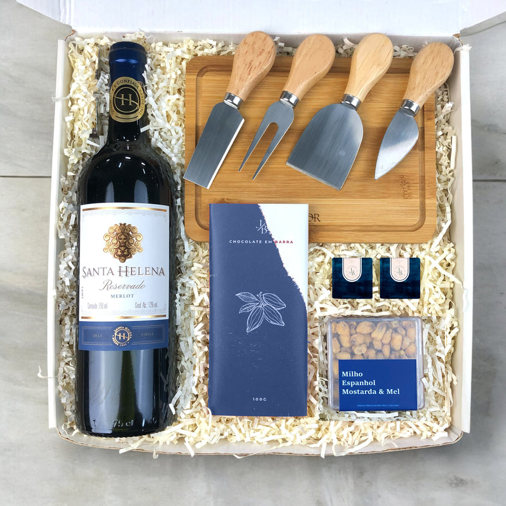 Kit Presente Vinho Tinto Santa Helena e Chocolate Em Barra