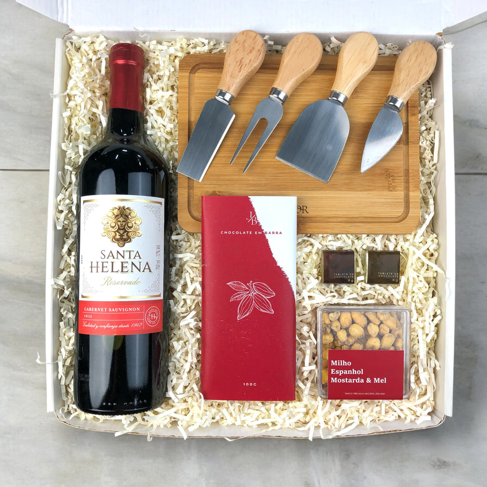 Kit Presente Vinho Tinto Santa Helena e Chocolate Em Barra