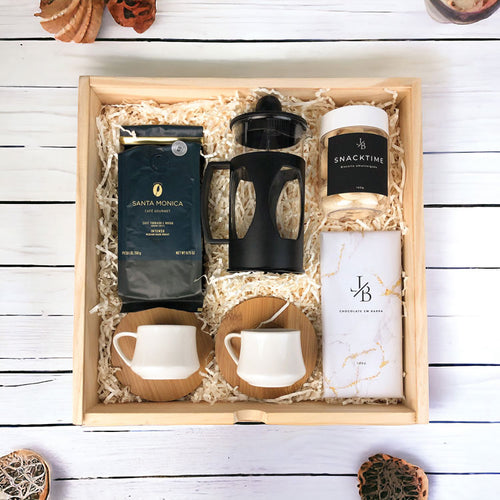 Presente Dia das Mães Kit Wood Cafe Gourmet com Prensa Francesa e Xicaras Bambu