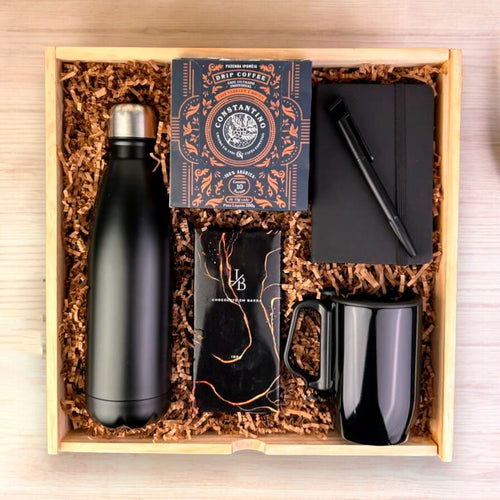 Presente Dia das Mães Kit Wood Moderno com Cafe, Chocolate e Itens Funcionais