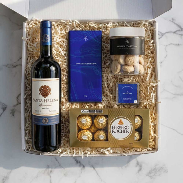 Kit Presente Vinho Tinto e Chocolate para Dia dos Namorados | Unissex