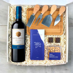 Presente Kit Vinho Tinto Santa Helena e Chocolate Em Barra