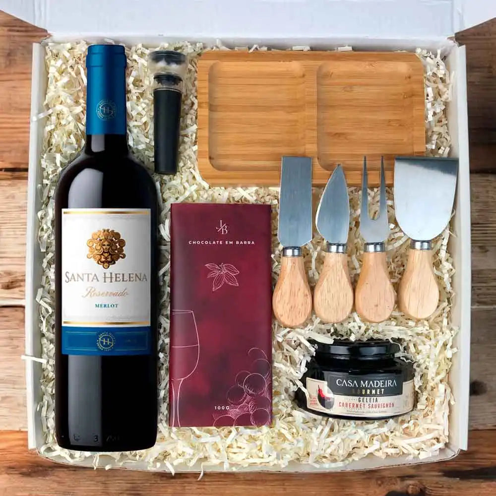 Presente Dia das Mães Kit Vinho com Petisqueira