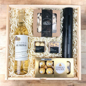 Presente Kit Wood Vinho Aurora e Abridor Eletrico