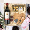 Presente Dia das Mães Kit Vinho Tinto com Tabua Bambu Coracao
