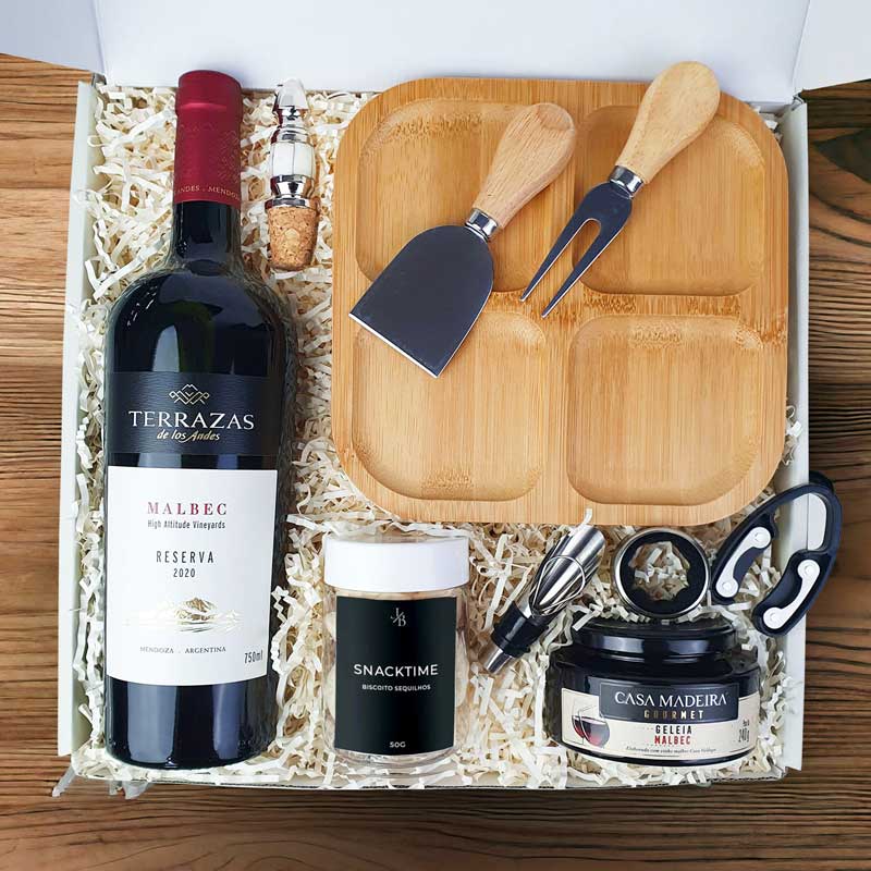 Presente Kit Gourmet com Vinho Terrazas Reserva Malbec 750ml
