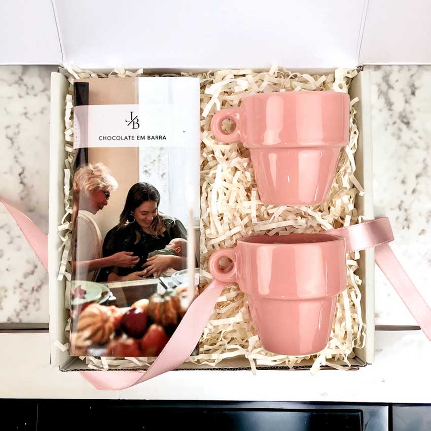 Presente Kit Xícaras Café Rosa e Chocolate Dia das Mães